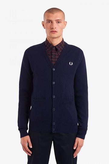 Dzianina Fred Perry Klasyczne Cardigan Męskie Granatowe | PL 1287EBCX